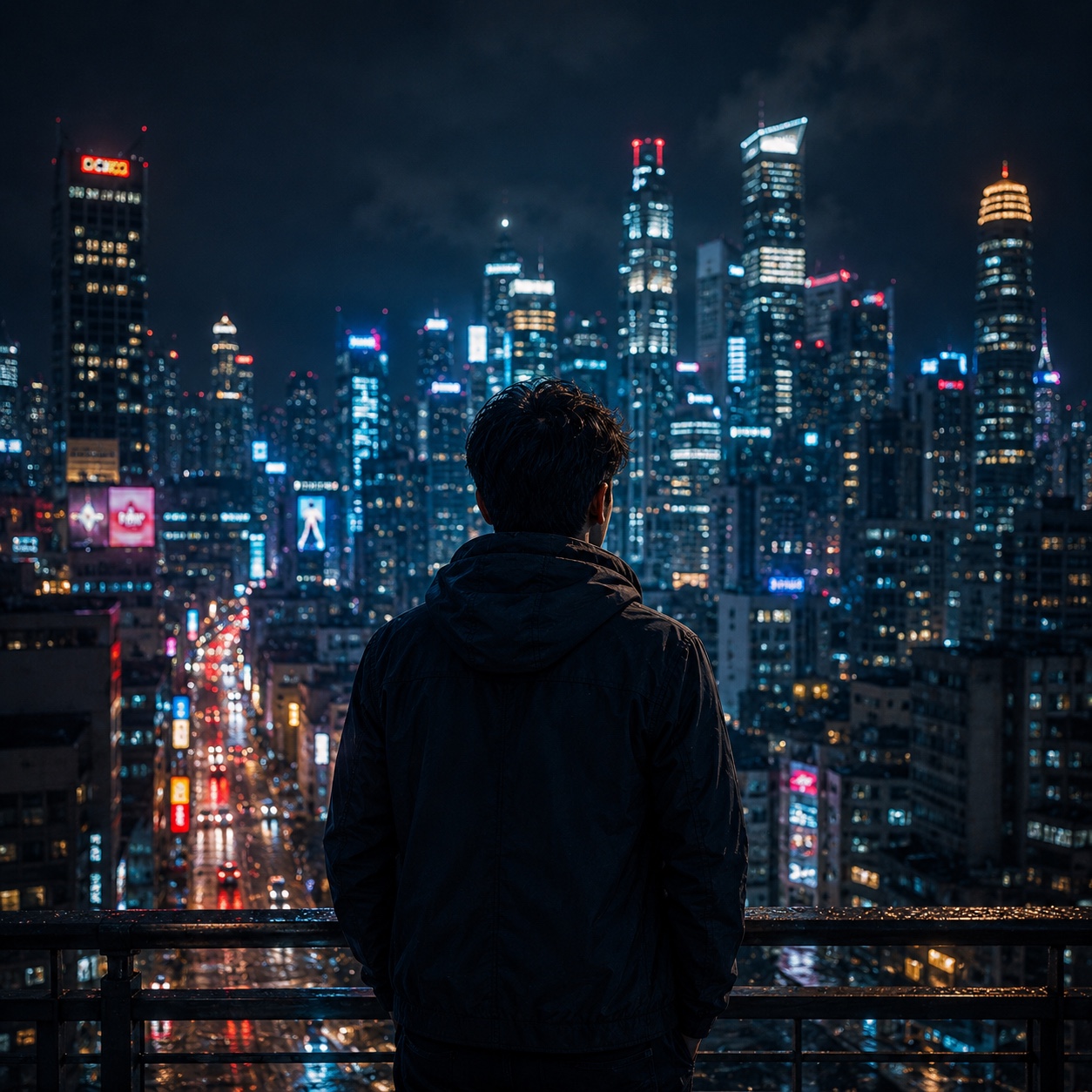 Generic AI image of a man in a city at night