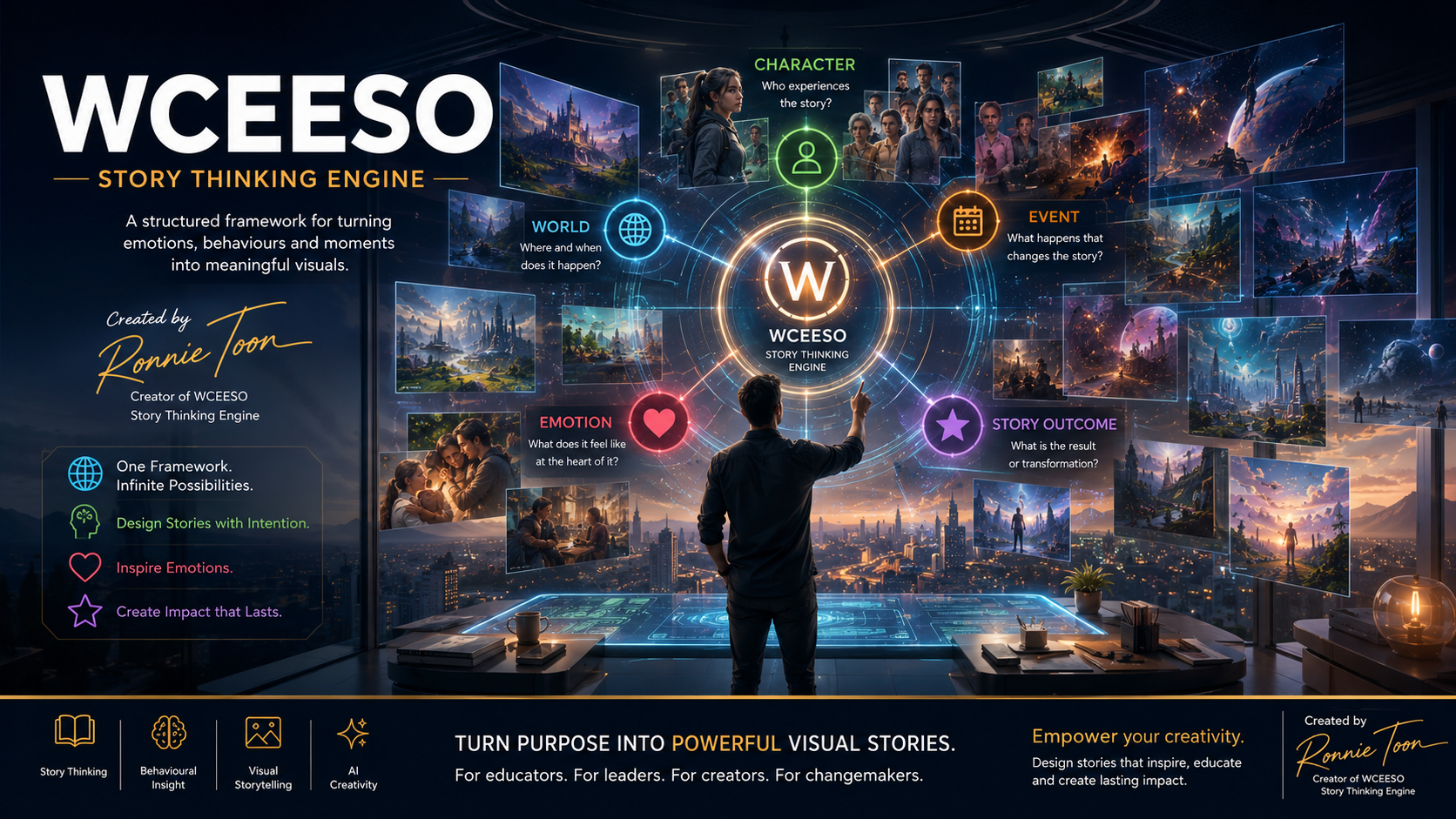 WCEESO Story Architect hero image showing a creator designing visual stories with intention